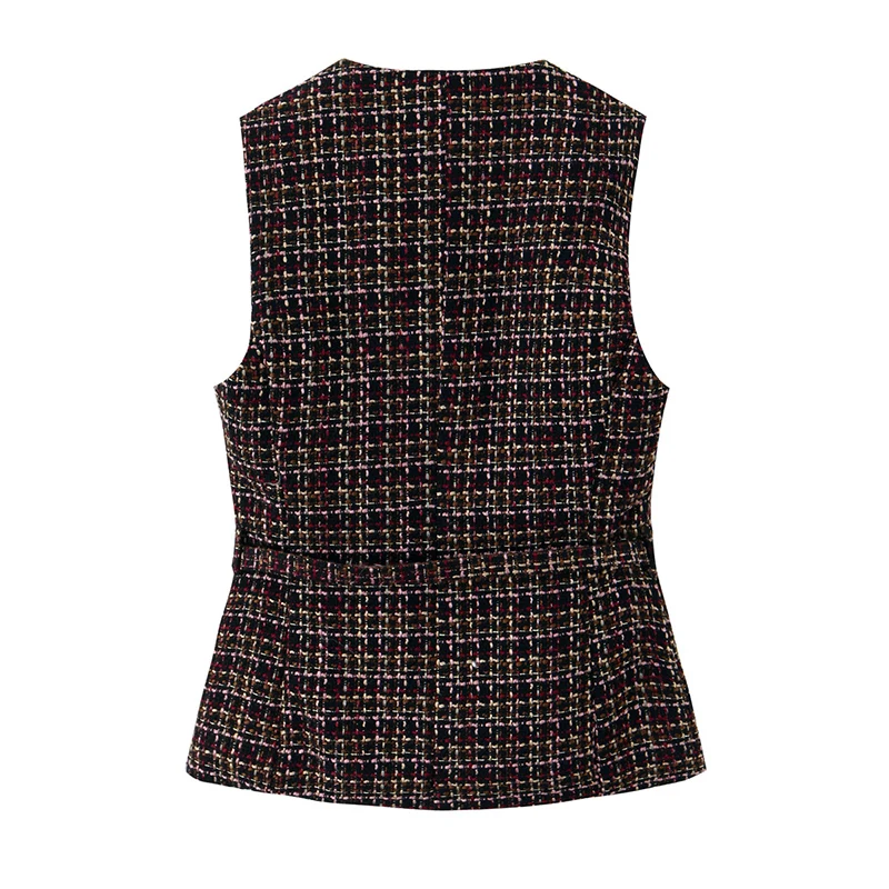 Women's Vest Autumn 2025 New Fashion Textured Waistcoat Woman Button Sleeveless Vests for Women Chic With Belt Outerwears