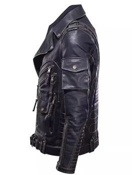 الشتاء دراجة نارية بولي Leather سترة جلدية موضة كول سستة جيوب معاطف جلدية الرجال موضة ملابس الشتاء سترة جلدية رجالي - Image 4