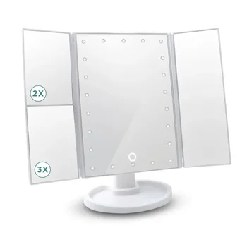 Miroir de maquillage de vanité LED avec commande tactile, éclairage réglable 1X, 2X, grossissement 3X, conception à trois volets, cadeau idéal pour les femmes 1