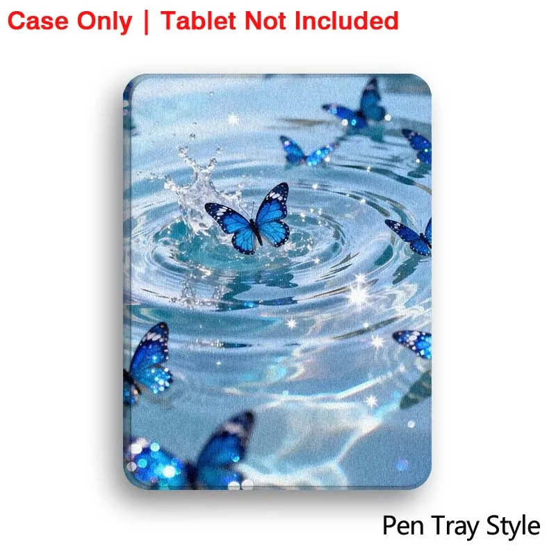 Blue Butterfly Water Ripple Soft Tablet Case with Pen Tray