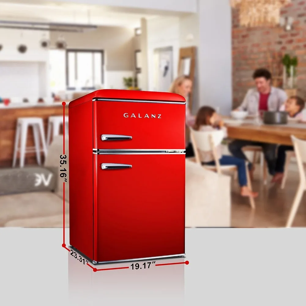 Retro Compact Refrigerator with Freezer Mini Fridge with Dual Doors, Adjustable Mechanical Thermostat, 3.1 Cu Ft, Red