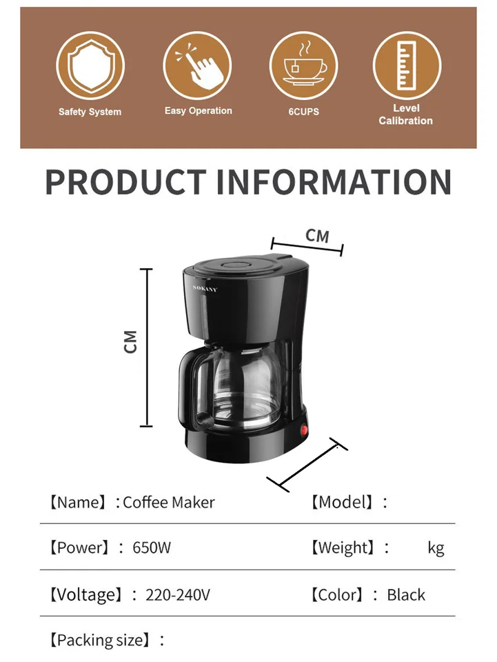Sokany cm102 6 copos máquina de café por gotejamento anti-gotejamento  máquina de café 750ml jarra de vidro borosilicato cafeteira elétrica -  AliExpress 6