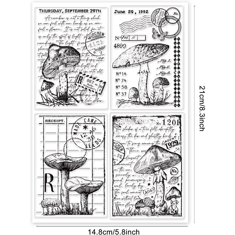 Vintage Mushroom Clear Stamps Mushroom Background Silicone Stamps For Card Making c Background Rubber Transparent 1Sheet clear stamps clear rubber stamps