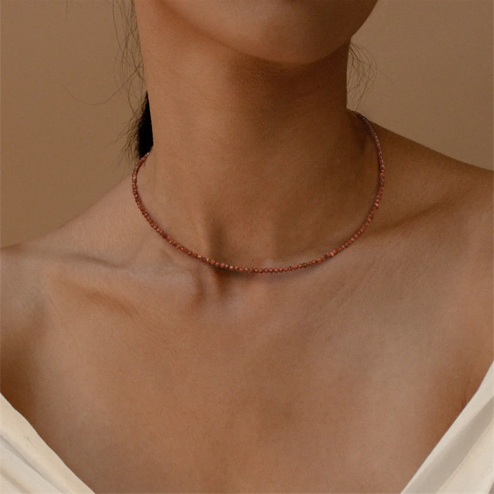 Natural Gem Garnet Necklace 2mm Amethysts Quartzs Obsidian Stone Seed Beads Simple Choker Chain For Women Men Bohemia Jewelry - 6