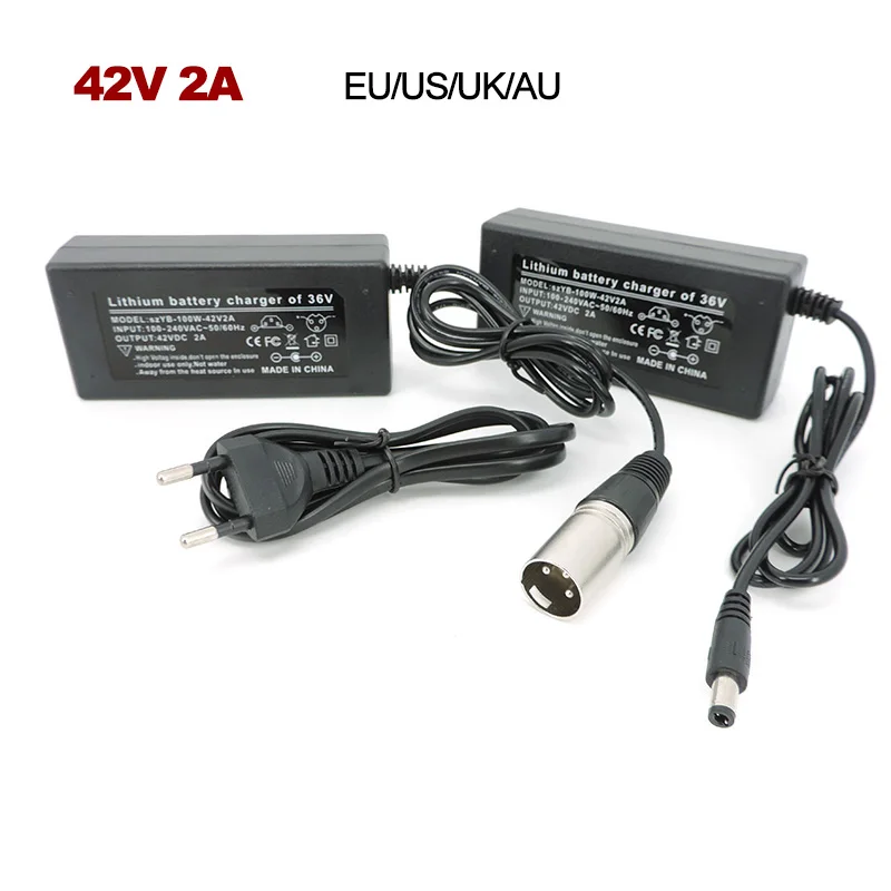 

36 в 42 в 2A AC DC 5,5x2,5 мм XLR 3-контактный разъем для аккумулятора адаптер зарядное устройство литий-ионный Литий-полимерный для электрического велосипеда 10 серии