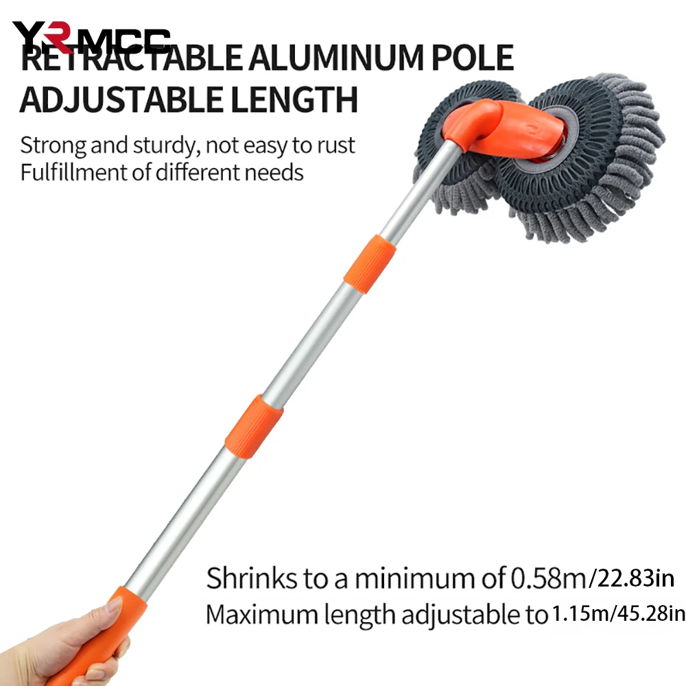 Car Rotating Double Brush Wash Mop Telescoping Adjustable Long Handle Cleaning Mop Retractable Brush for Car Cleaning Accessorie