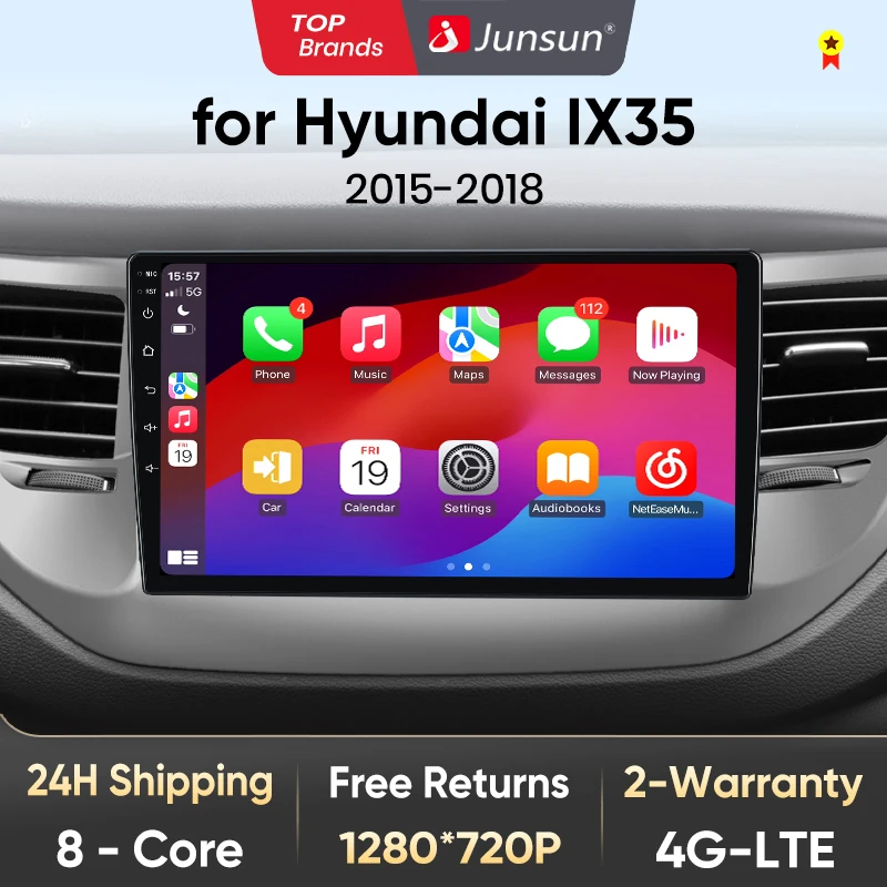 Junsun v1ワイヤレスマルチメディアカープレイ、ai Voice、Android Autoラジオforhytix35 tucson 、4g、車のGPS、2din autoradio