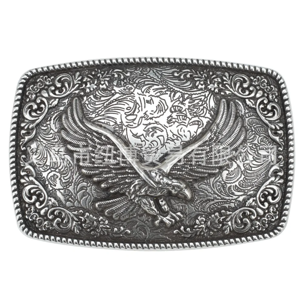 Silvering Western Retro Belt Buckle with Palace Patterns and Gemstone Eagle Design