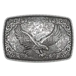 Silvering Western Retro Belt Buckle with Palace Patterns and Gemstone Eagle Design (B)
