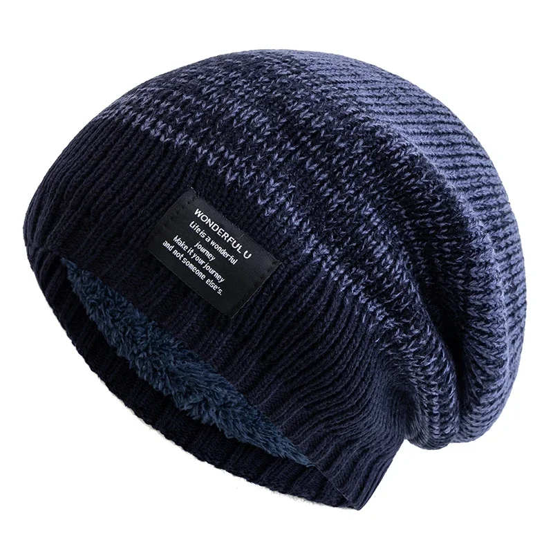 Unisex Mode Slouchy Winter Hüte Plüsch Pelz Gefüttert Beanie Cap Männer Frauen Winter Mischen Farbe Label Dekor Gestrickte Hüte – Detail 21