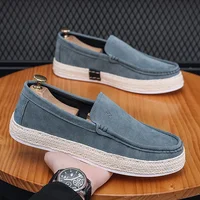 Men Loafers Shoes Summer Shoes Man New Fashion Canvas Footwear Soft Flat Comfy Flock Suede Leather Men Casual Vulcanized Shoe 1