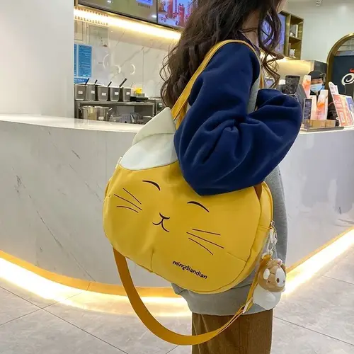 여성용 캔버스 프린트 고양이 사첼 메신저 숄더백, 재사용 가능한 식료품 쇼핑백, 휴대용 토트백, 학교 크로스바디 백 2