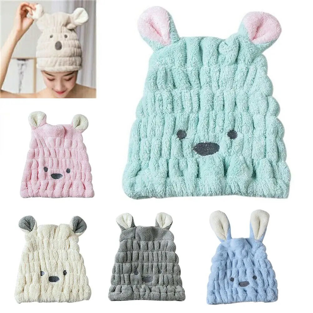 Cartoon Bath Towel Cute Head Hat Womens Bath Wrap Absorbent Shower Cap Quick Dry Microfibre Towel Kids Hair Drying Turban