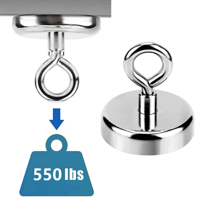 

Super Strong Search Fishing Magnets 550 lbs(249KG) Pulling Force Rare Earth Magnet with Countersunk Hole Eyebolt for Fishing