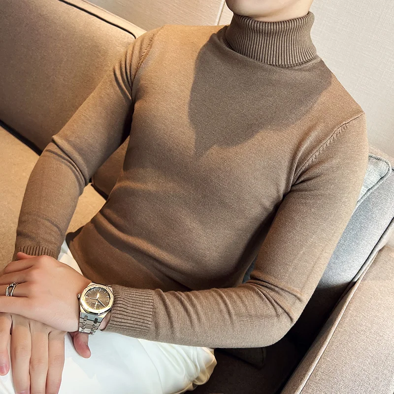 

2023 British Style Autumn Winter Solid Color Sweater Men Clothing Casual Simple Solid Pullovers Knitted Turtleneck Pull Homme
