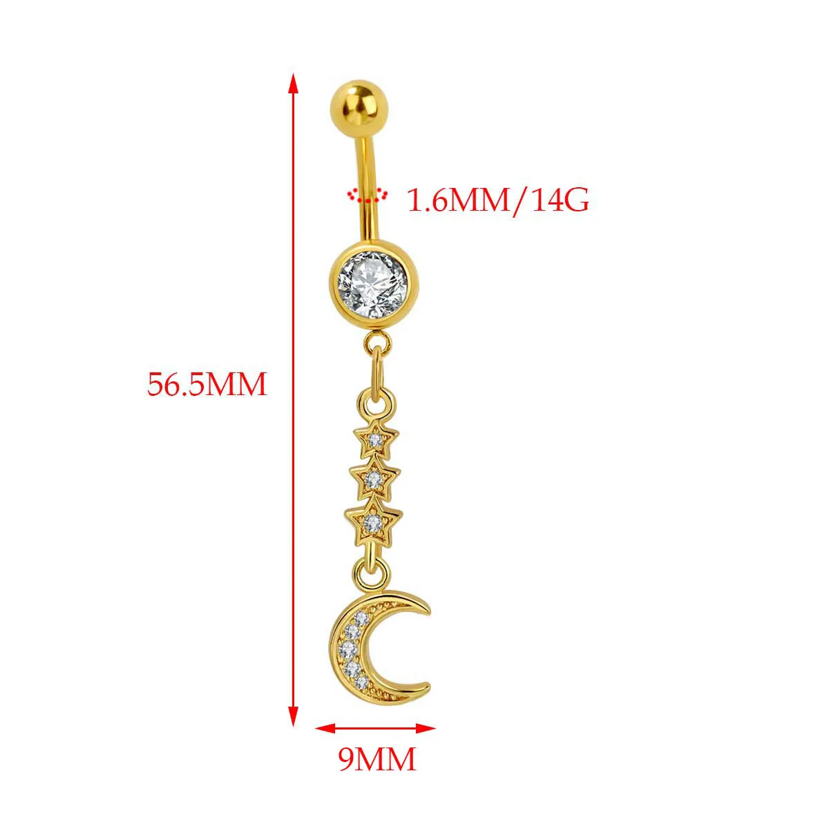 Women Stainless Steel Navel Belly Button Rings Summer Fashion Crystal Butterfly Star Moon Long Dangling Body Piercing Jewelry