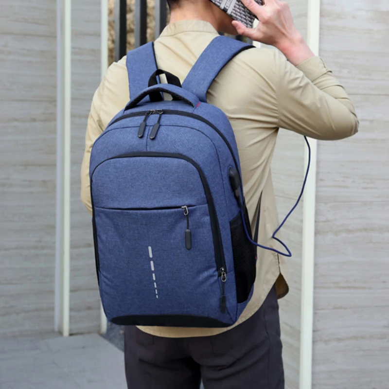Mens BackPack Oxford Pure Color LargeCapacity Simple Fashion Travel Female Student ComputerBag