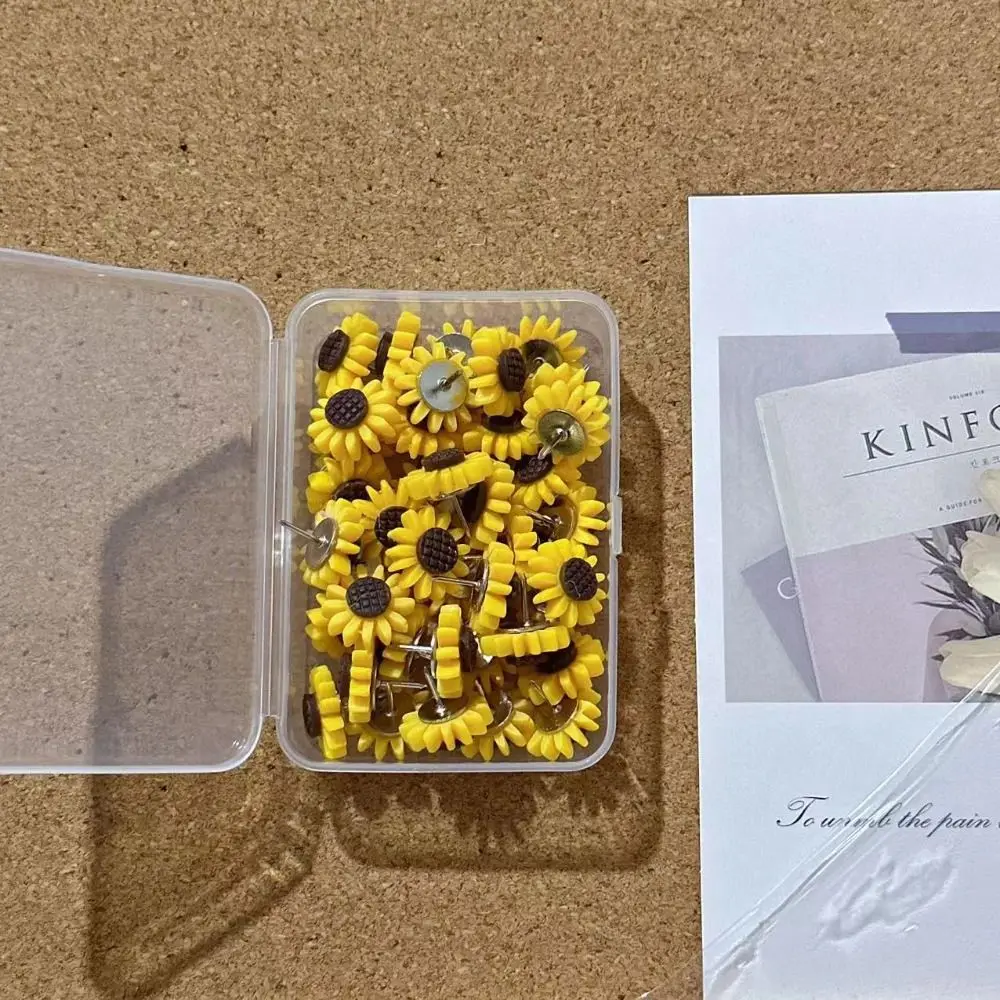 10/20/30/40/50Pcs 크리 에이 티브 해바라기 푸시핀 DIY 사진 벽 장식 보드 푸시 핀 귀여운 재사용 가능한 엄지 못 벽 마커