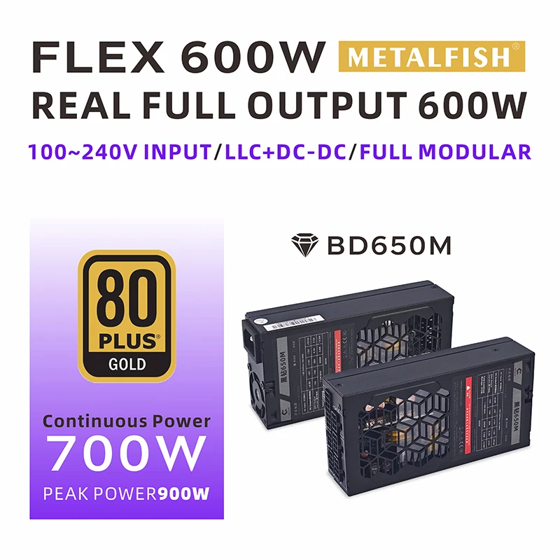 METALFISH Flex 600W Modular Power Supply ขนาดเล็ก 1U คอมพิวเตอร์ PSU Flex-ATX 500W สําหรับ ITX Compact Mini PC POS AIO NAS 90-264V 1