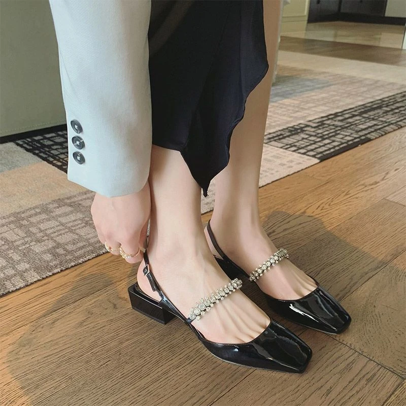 Sandalias de lujo con espejo para zapatos plateados de plano, calzado grueso con diamantes de imitación, color negro, | - AliExpress
