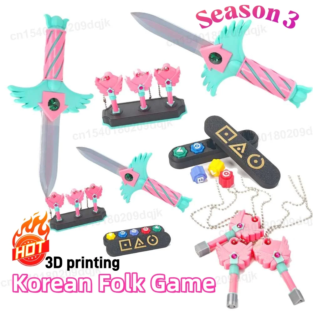 Porte-clés & Collier 3D Inspiré Des Jeux Coréens - Épée + 3 Clés En PLA - Cadeau Fan De Série TV