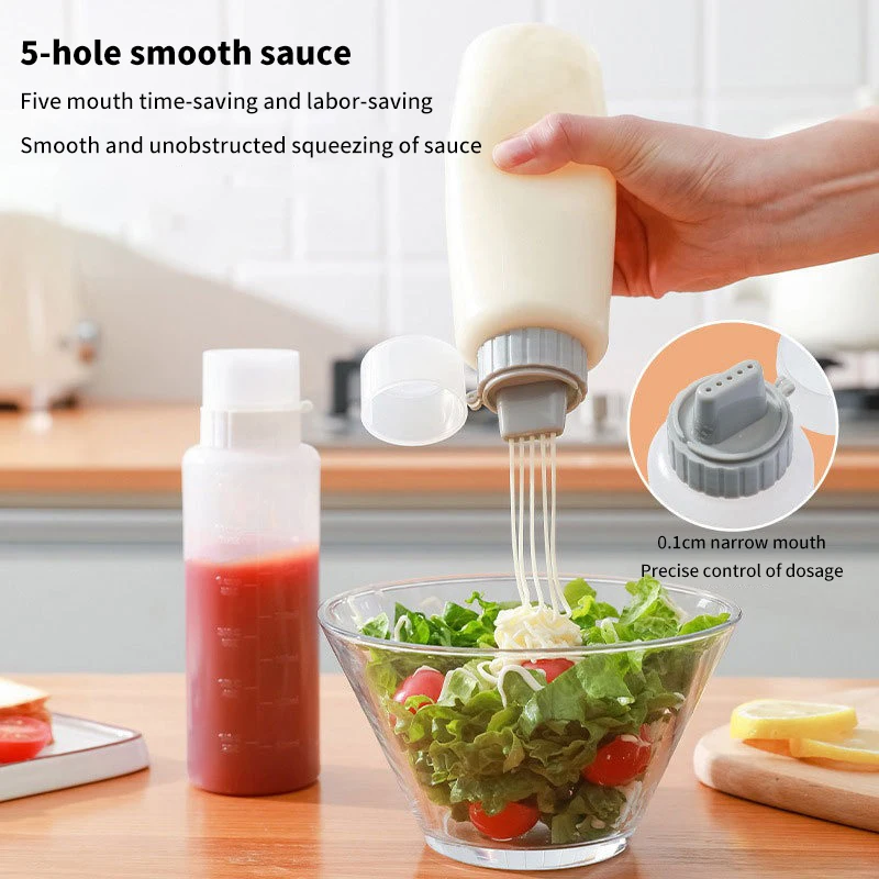 Condiment Squeeze Bottles 350/175ml 5 Hole Ketchup Mustard Bottle Transparent Honey Dispenser Sauces Storage Container Kitchen