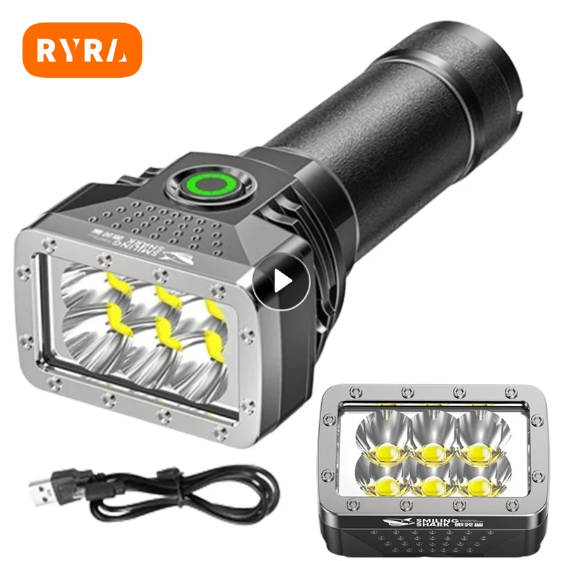 

Powerful Flashlight 6 Led High Power Torch Light USB Rechargeable Tactical Flashlight 4 Mode Emergency Camping Flashlights