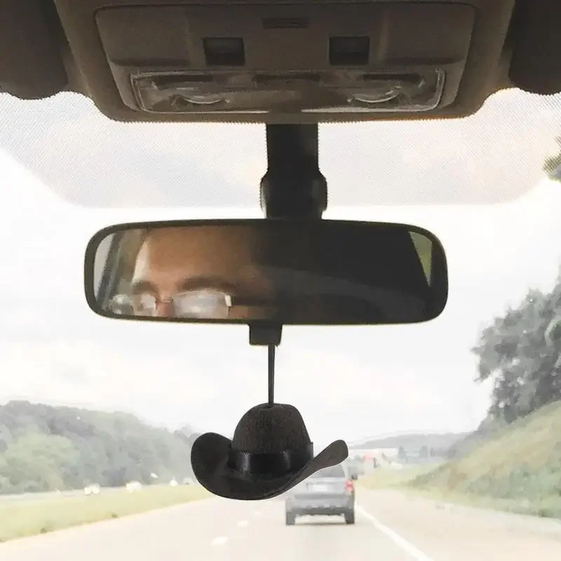 Cute Cowboy Hat Car Ornament – Fabric Pendant Decor for Women & Men, Fun Road Trip Automotive Interior Accessory