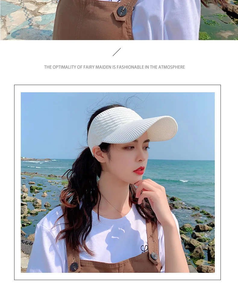 Fashion Folds Design Women Empty Top Hat Summer Solid Color Large Brim Sunscreen Hat Outdoor Elastic Fabric Sports Sun Cap