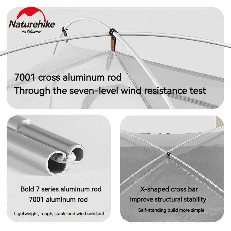 Naturehike YU CHUAN Ultralight Camping Tent 2P/3P Cross Aluminum Pole Windproof Tent 210T Rain-Proof Outdoor Travel 2.3kg