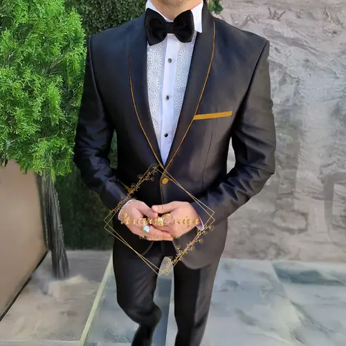 Premium Men's Formal Suit 2-piece White Satin binding Black Blazer Pants Tailored Fit for Wedding Dating Prom Ceremony Party - Image 12