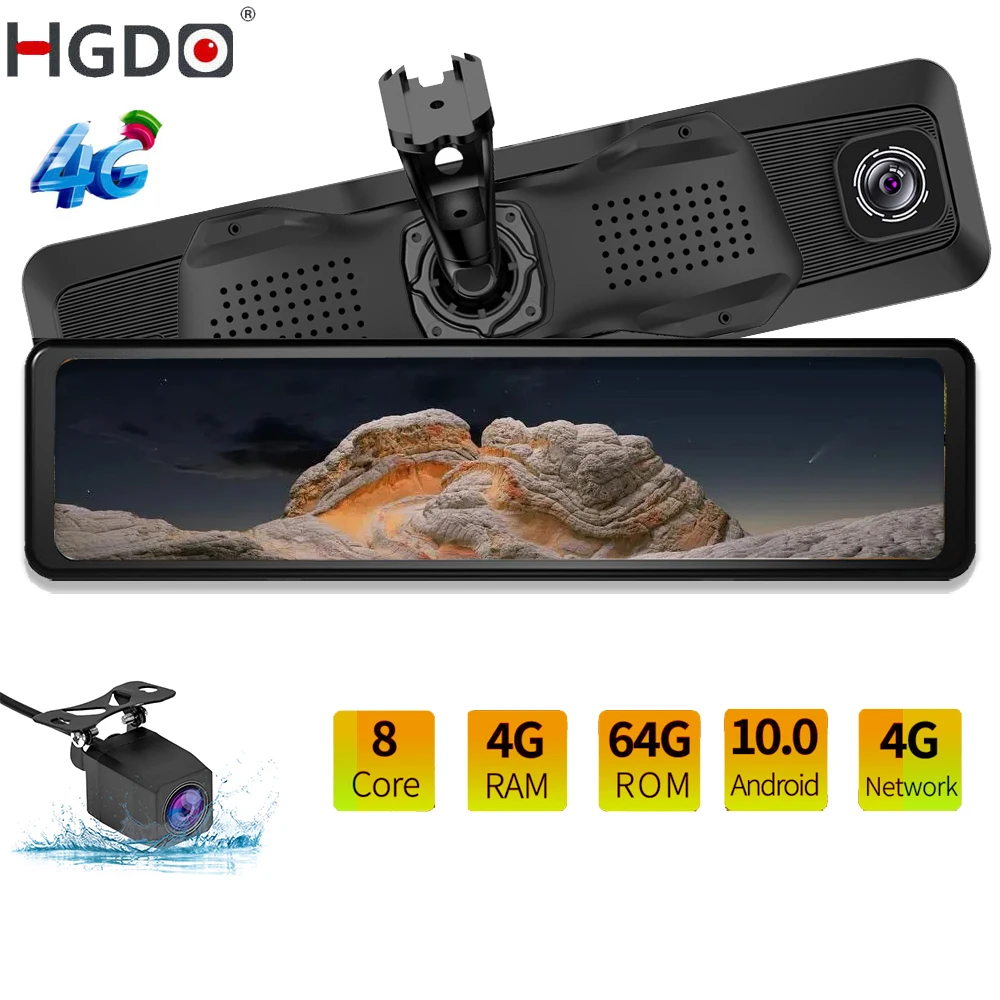 

HGDO Android 10 4G RAM Dash Cam Car Rearview Mirror 64G ROM DVR Monitor Dual Camera Video Recording 1080P GPS WIFI ADAS Parking
