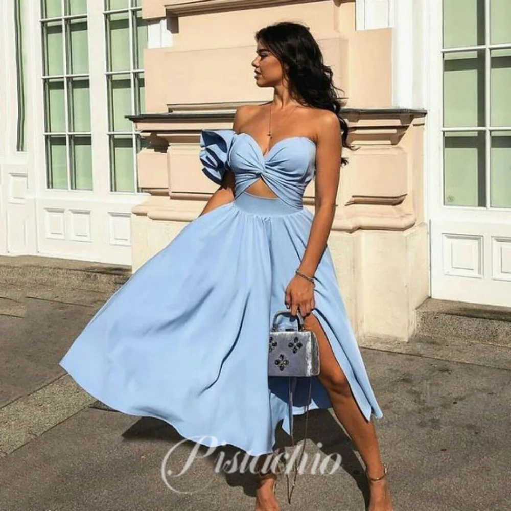 

Sexy Party Dress For Women Off The Shoulder Sweetheart Neck Evening Gowns A Line Mid Calf Length Prom Dresses فساتين سهرة