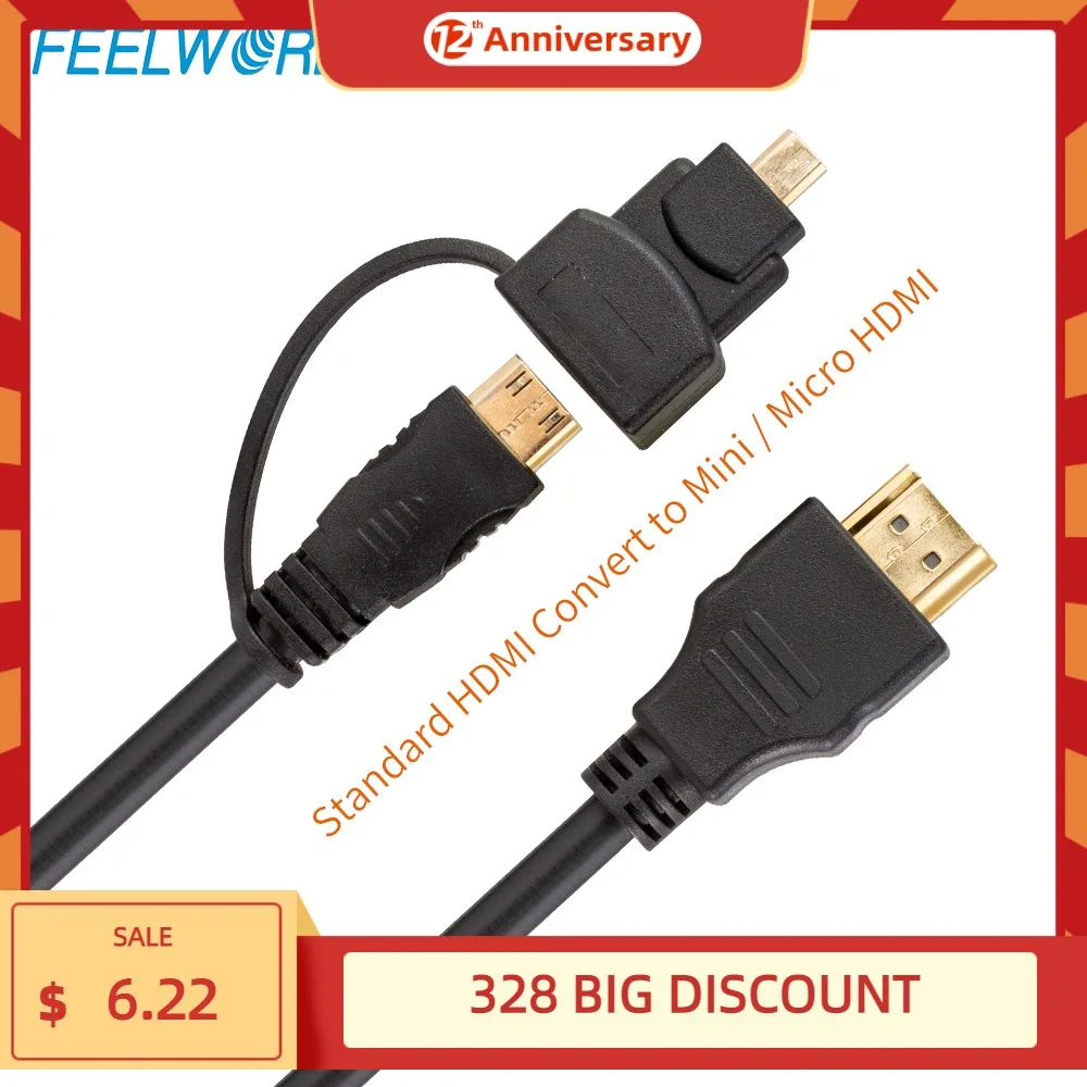 Feelworld высокое Скорость HDMI конвертер к Mini Micro кабель 1 4 Версия позолоченный со