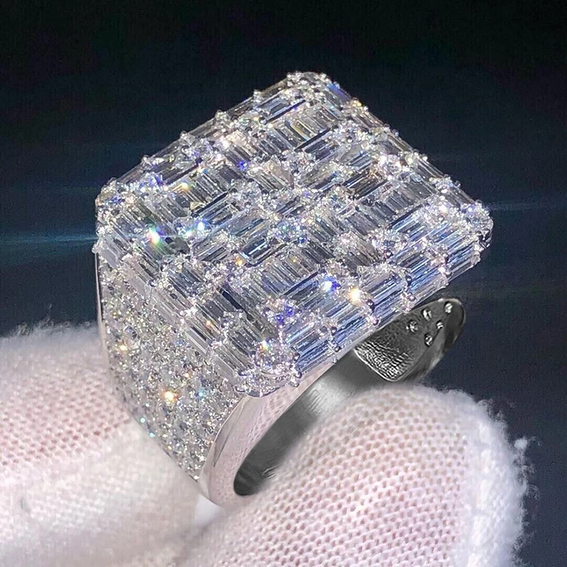 Huitan Trendy Geometrie Damen Ring eingelegt voller heller Zirkonia für Hochzeit, Party, Verlobung, edle Accessoires, Schmuck, Geschenk – Detail 2