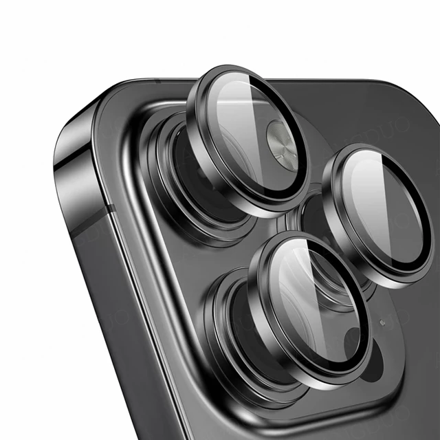 Blue Metal Lens Ring Camera Protector Covers with Full Glass Shield