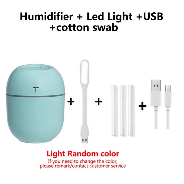 200ML Mini Ultrasonic Air Humidifier Romantic Light USB Essential Oil Diffuser Car Purifier Aroma Anion Mist Maker With LED Lamp green -light