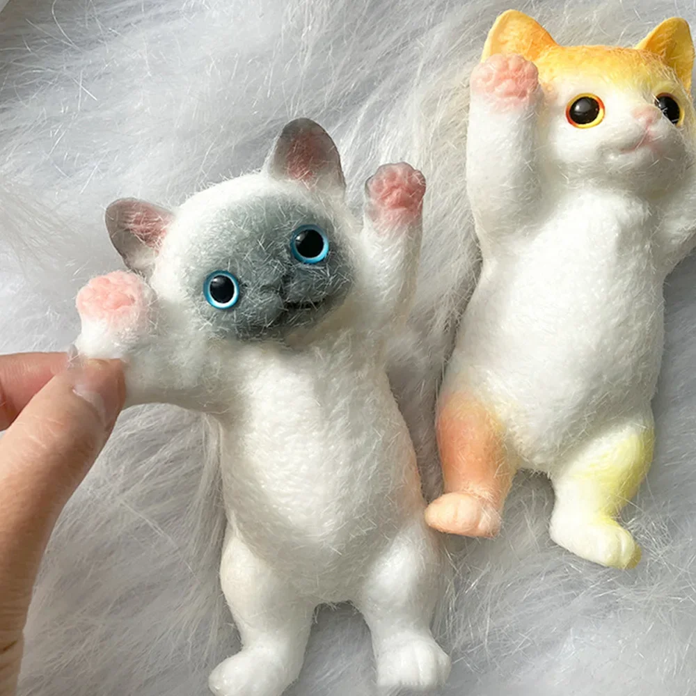 Squishy Cute Flocking Cat Stress Relief Toy for Kids and Adults