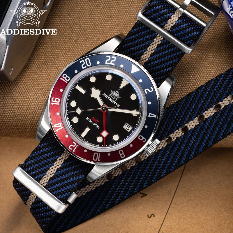 ADDIESDIVE High Quality GMT Quartz Watch For Men 200m Waterproof Calendar Wristwatch Luminous   AD2044 Watches relógio masculino