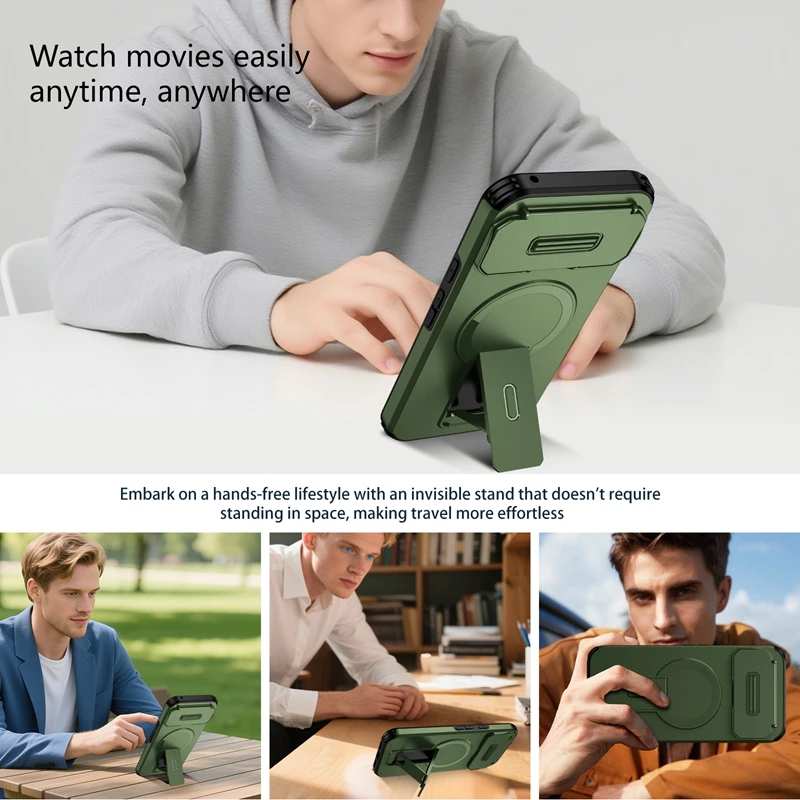 Rugged Military-Grade Kickstand Case with Lens Cover & Magnetic Car Holder