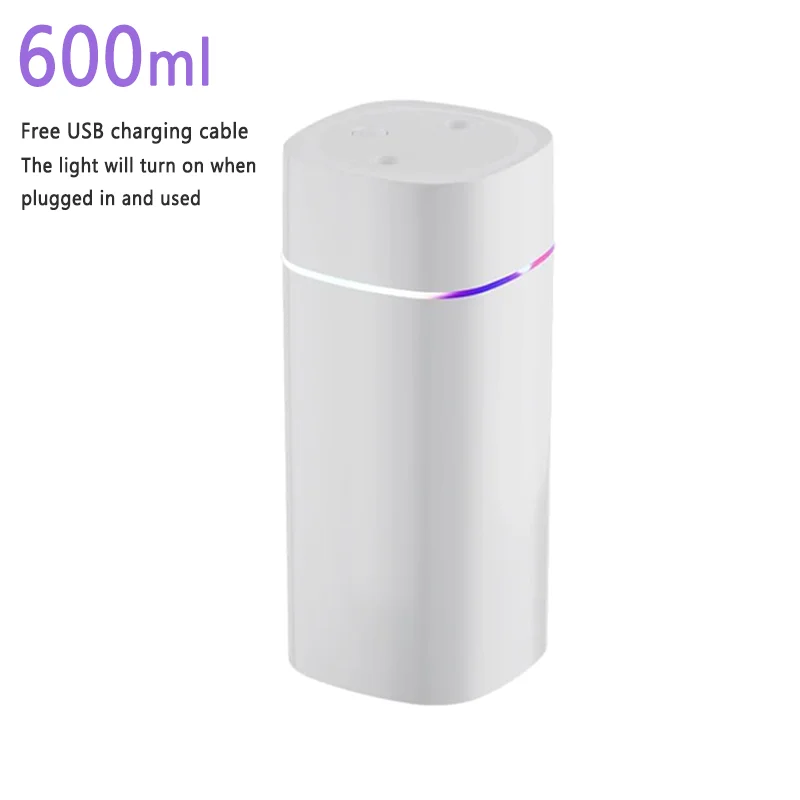 600ml Wireless USB Mini Aroma Humidifier with Dual Nozzle and Silent Cool Mist, featuring Water Shortage Protection