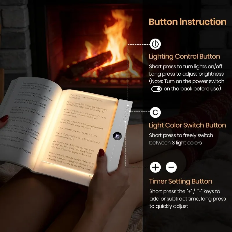 Rechargeable Dimmable LED Reading Light with Smart Bookmark Functionality