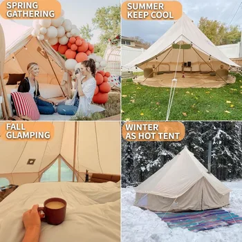 DANCHEL OUTDOOR B5PRO 4 Season Canvas Bell Tent with 2 Stove Jacks, Glamping Yurt Tent for All Year Living 4/6/8 Person 3