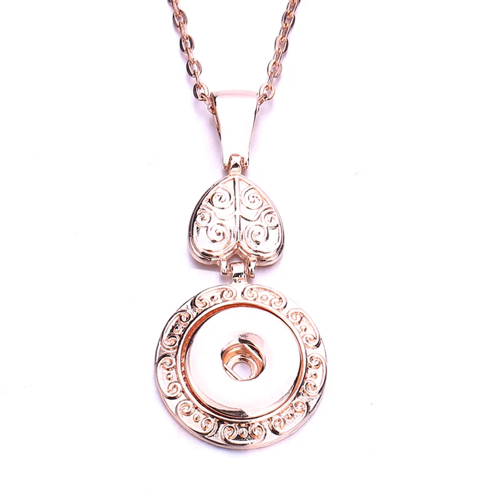 10pcs Vintage Metal 18mm Snap Button Heart Pendant Necklace For Women Snaps Jewelry