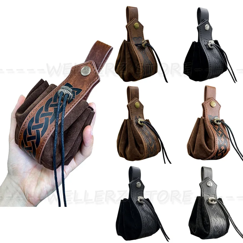

Medieval Viking Mini Bags Retro Renaissance Leather Drawstring Belt Bag Coins Pouch Knight Pirate Cosplay Accessories Gifts A41