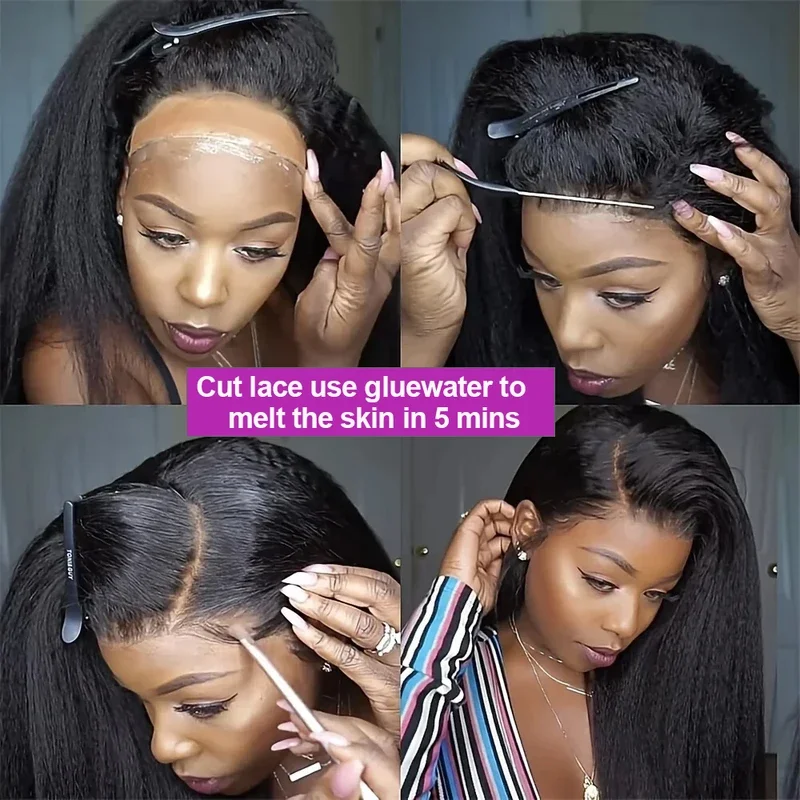 Kinky Straight Human Hair Half Wig 250 Density Natural Black Brazilian Hair Wigs wear and go Drawstring wig Flip over half wig