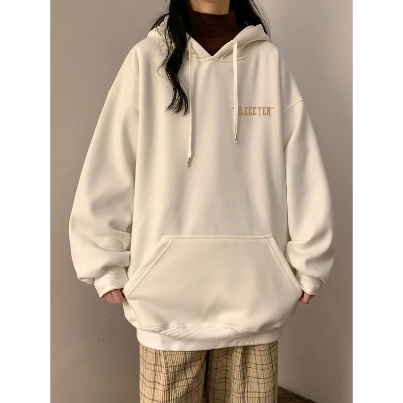 Spring Autumn Women's Pullover Hooded Drawstring Solid Pockets Letter Lantern Long Sleeve Sports Hoodies Vintage Fashion Tops