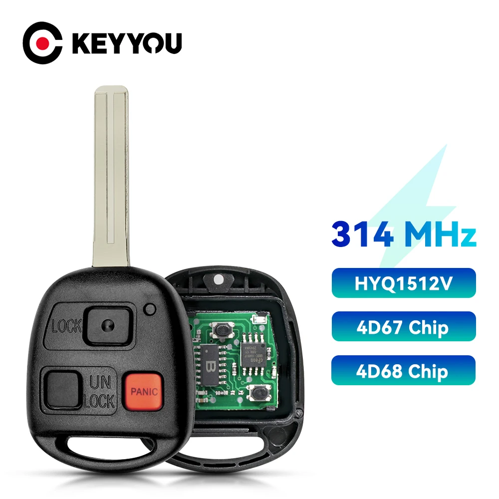 

KEYYOU 3-кнопочный дистанционный Автомобильный ключ 314 МГц 4D68 / 4D67 чип FCC ID: HYQ1512V для Lexus GX470 2003-2009 LX470 2003-2007-короткий лезвие