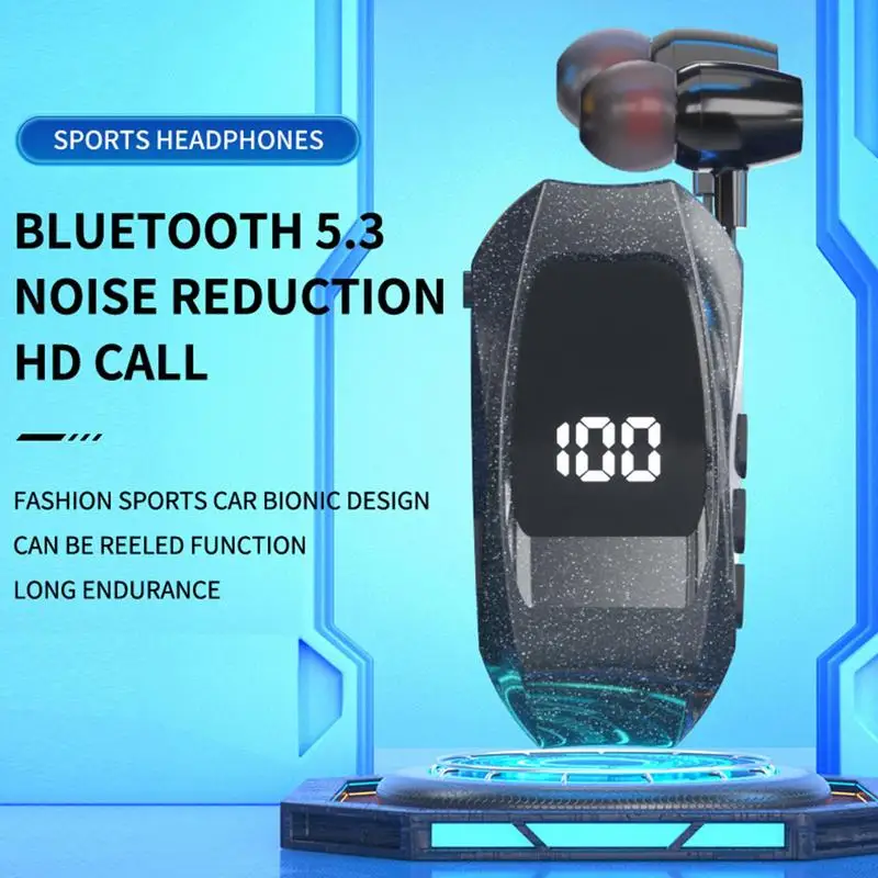 Retractable Wireless Headset Headphone Stereo Earphone V5.0 Noise Cancelling Mic Clip on Earpiece Comfortable HandsFree Headset