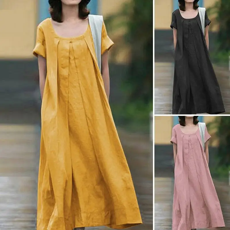 

2023 new summer casual women's solid color short sleeve women's vintage dress